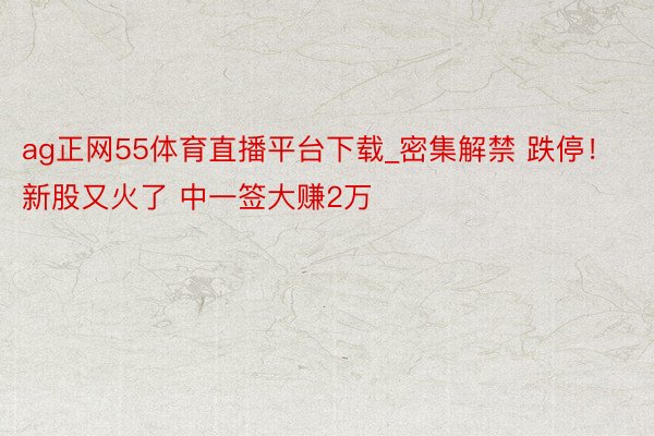 ag正网55体育直播平台下载_密集解禁 跌停！新股又火了 中一签大赚2万