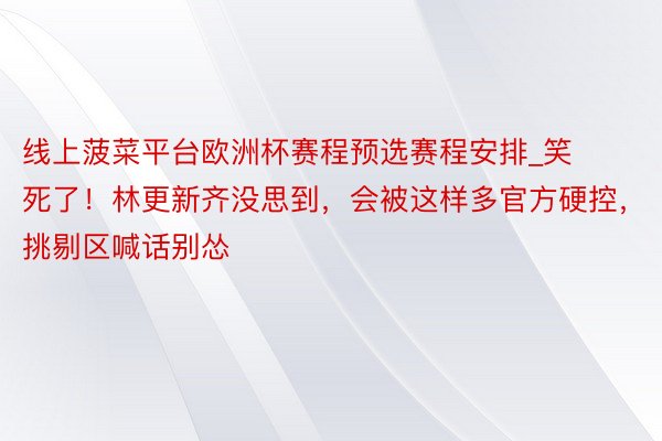 线上菠菜平台欧洲杯赛程预选赛程安排_笑死了！林更新齐没思到，会被这样多官方硬控，挑剔区喊话别怂