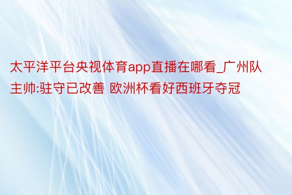 太平洋平台央视体育app直播在哪看_广州队主帅:驻守已改善 欧洲杯看好西班牙夺冠